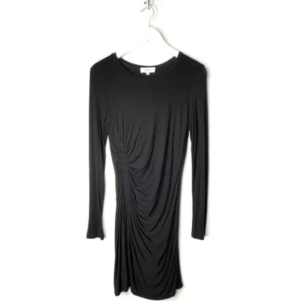 A.L.C. Black Ruched Long Sleeve Dress Size L NWT Crew Neck Viscose Draped $165